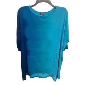 Clara Sun Woo Oversized Tunic Top Blue Ombré‎ Size XS Boxy 3/4 Length Sleeve
